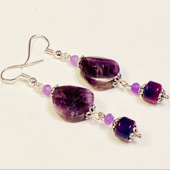 Deep Purple Genuine Amethyst & Sugilite Earrings - Picture 8 of 8